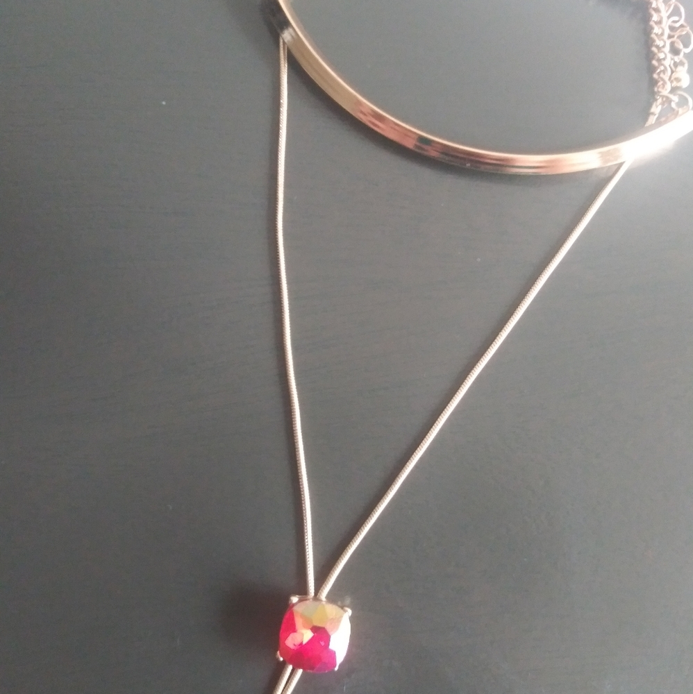 Ruby Red long golden evening necklace